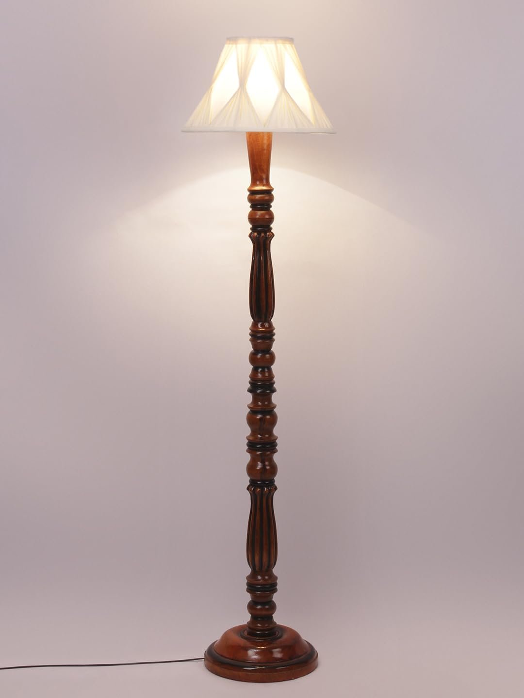 Curtain Pleated Off-White Cotton Wooden Floor Lamp -74