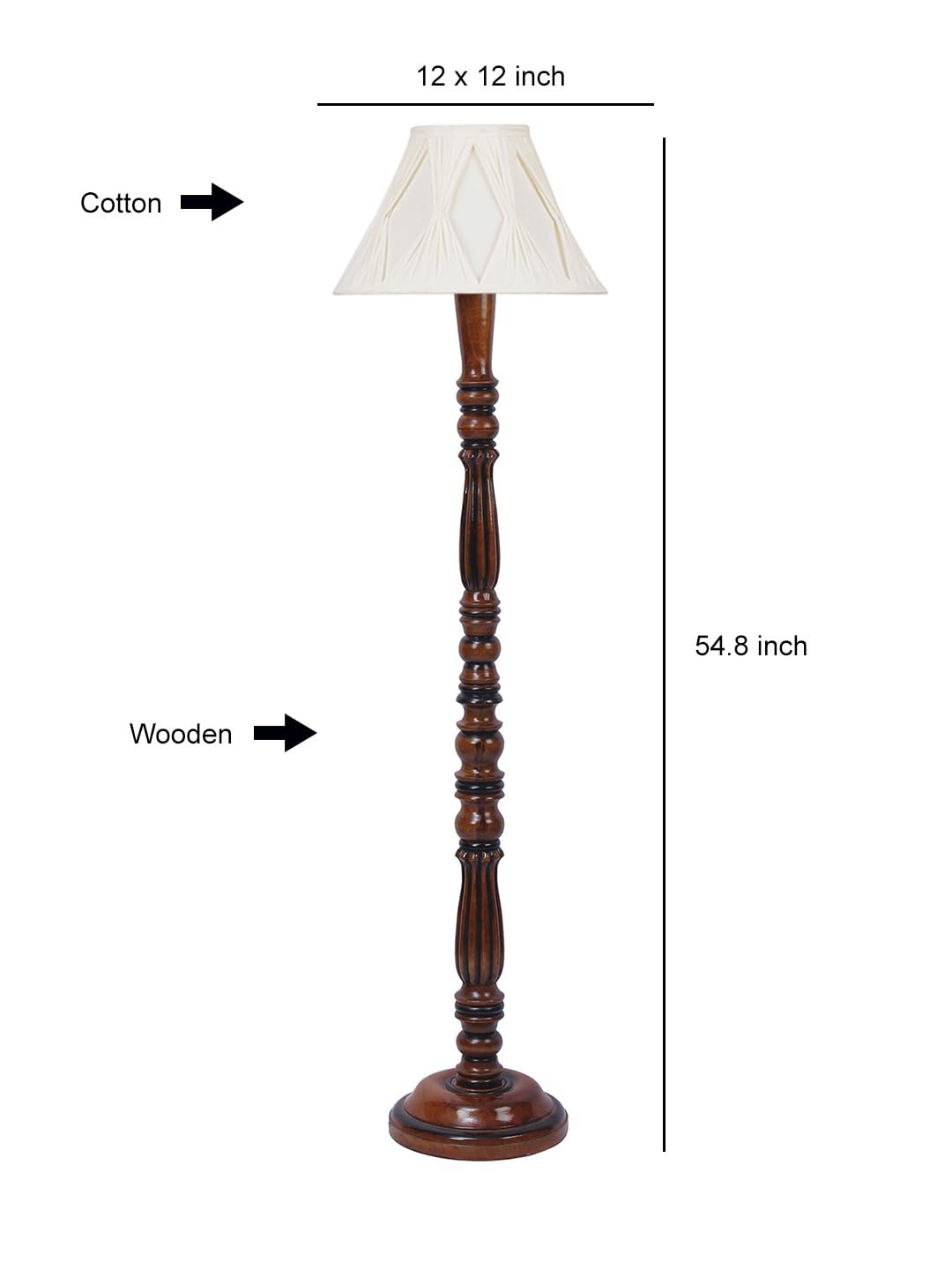 Curtain Pleated Off-White Cotton Wooden Floor Lamp -74