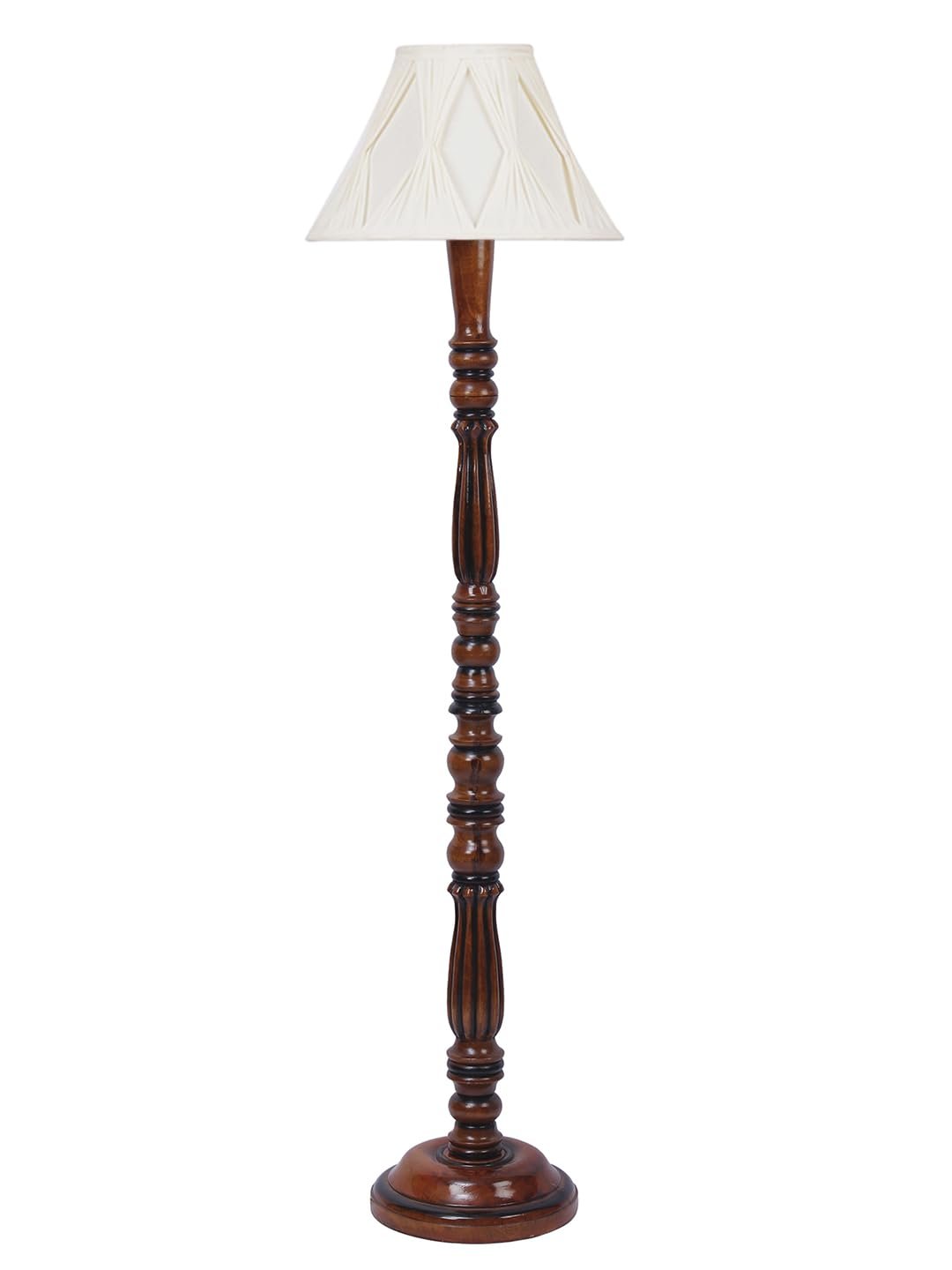 Curtain Pleated Off-White Cotton Wooden Floor Lamp -74