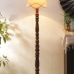 Vintage Off-White Cotton Wooden Floor Lamp -75