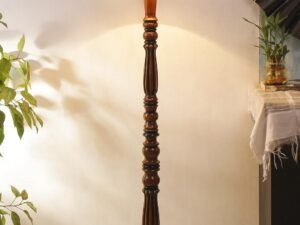 Vintage Off-White Cotton Wooden Floor Lamp -75