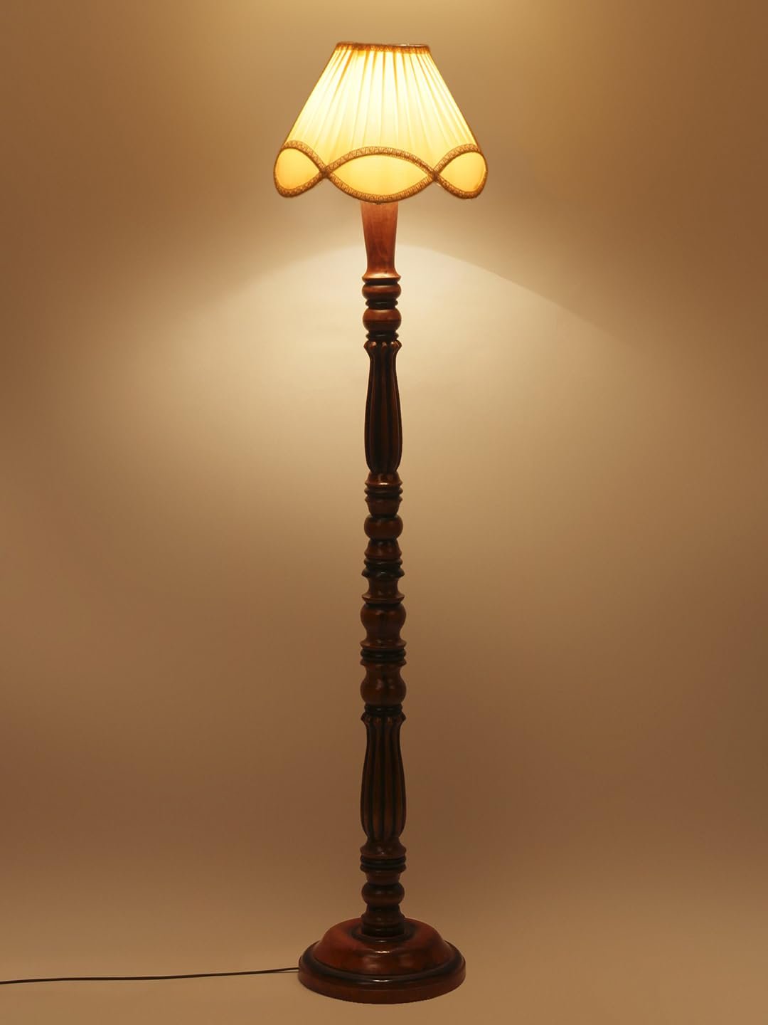 Vintage Off-White Cotton Wooden Floor Lamp -75