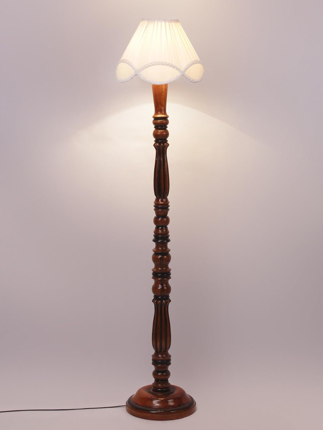 Vintage Off-White Cotton Wooden Floor Lamp -75