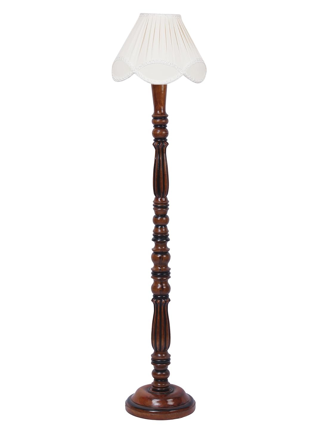 Vintage Off-White Cotton Wooden Floor Lamp -75