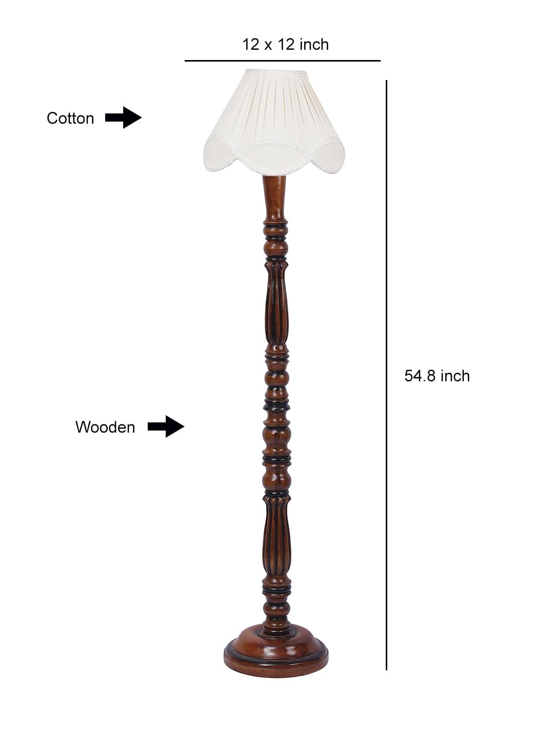 Vintage Off-White Cotton Wooden Floor Lamp -75