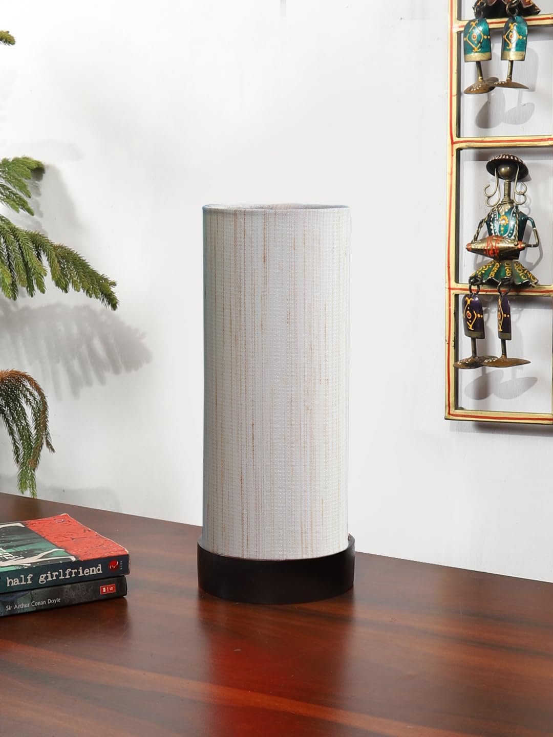 Off-White Cotton Table lamp Office/Home/Gifting with Wood Black Base (5x5x11) Inches -Off-White