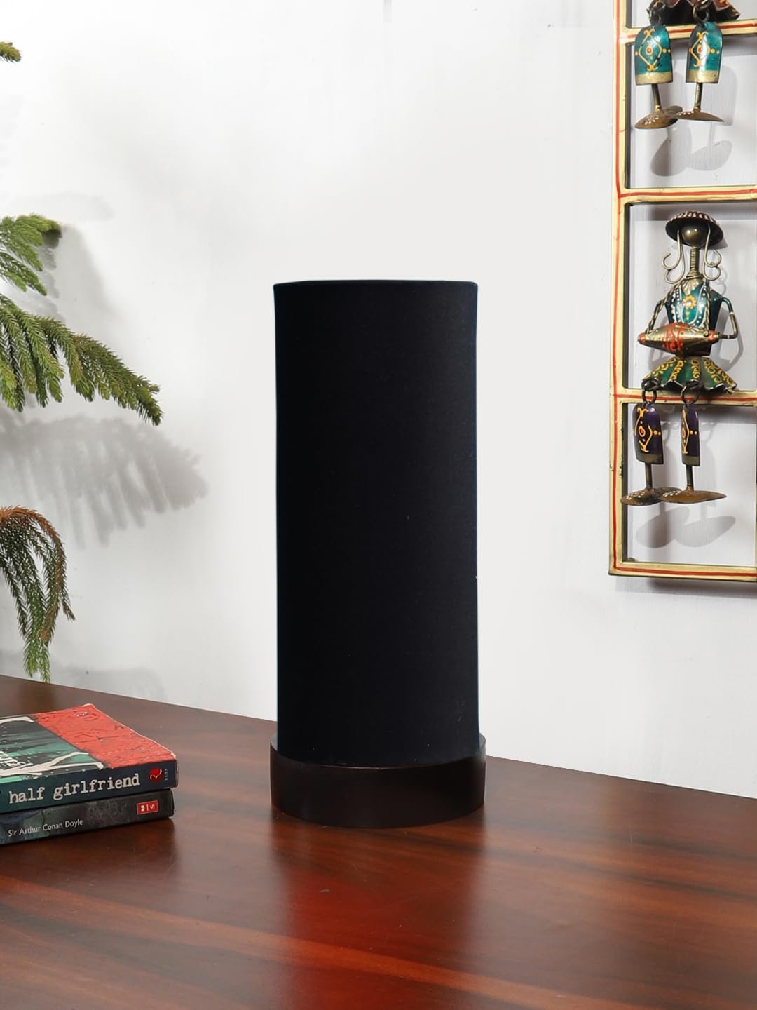 Black Cotton Table lamp Office/Home/Gifting with Wood Black Base (5x5x11) Inches -Black