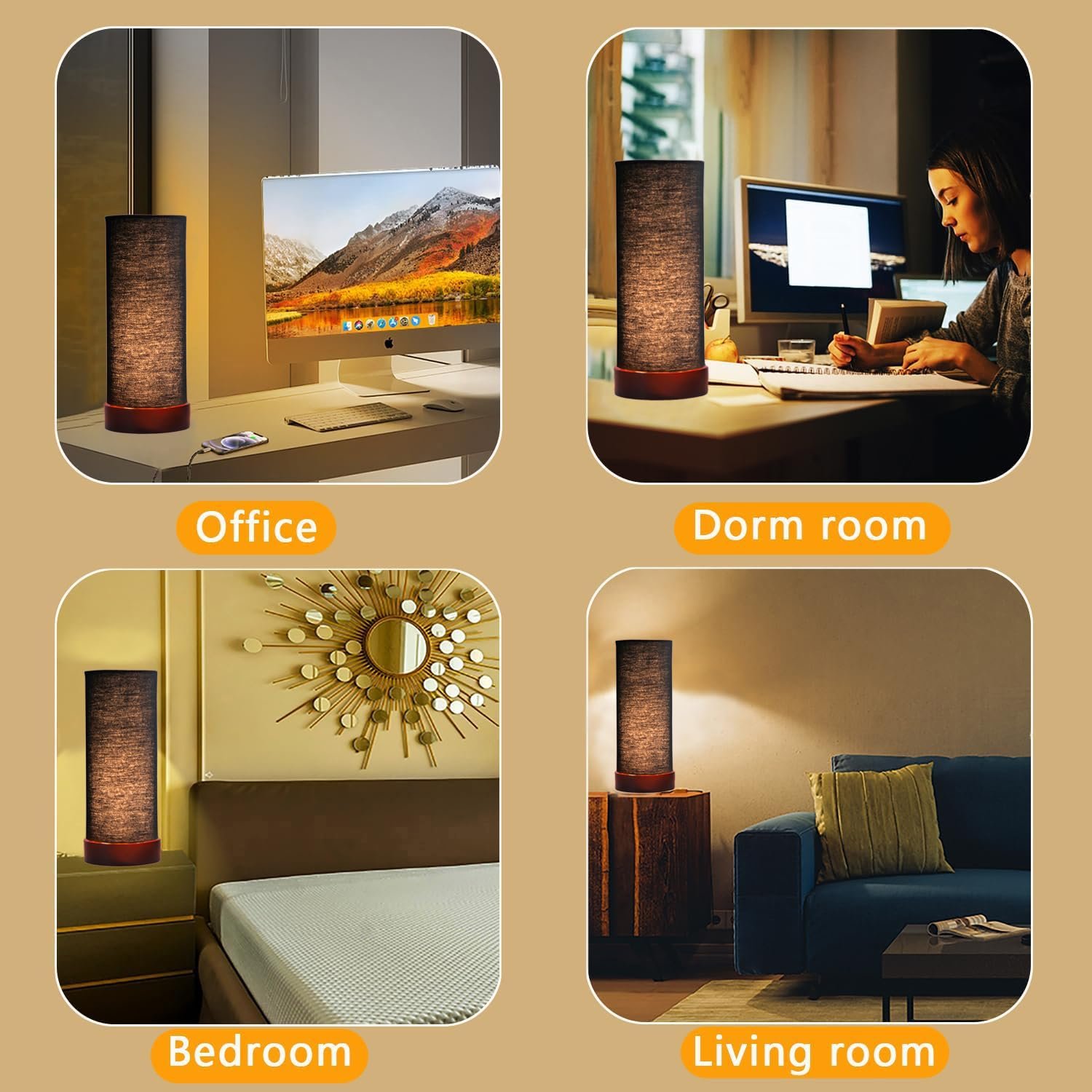 Black Cotton Table lamp Office/Home/Gifting with Wood Black Base (5x5x11) Inches -Black