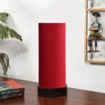 Red Cotton Table lamp Office/Home/Gifting with Wood Black Base (5x5x11) Inches -Red