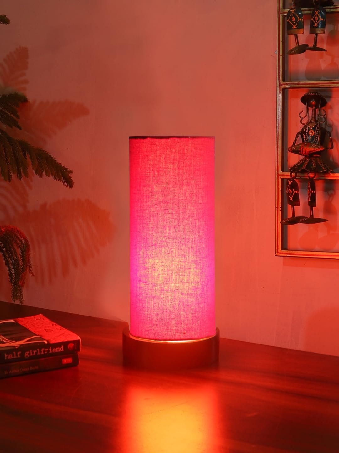 Red Cotton Table lamp Office/Home/Gifting with Wood Black Base (5x5x11) Inches -Red
