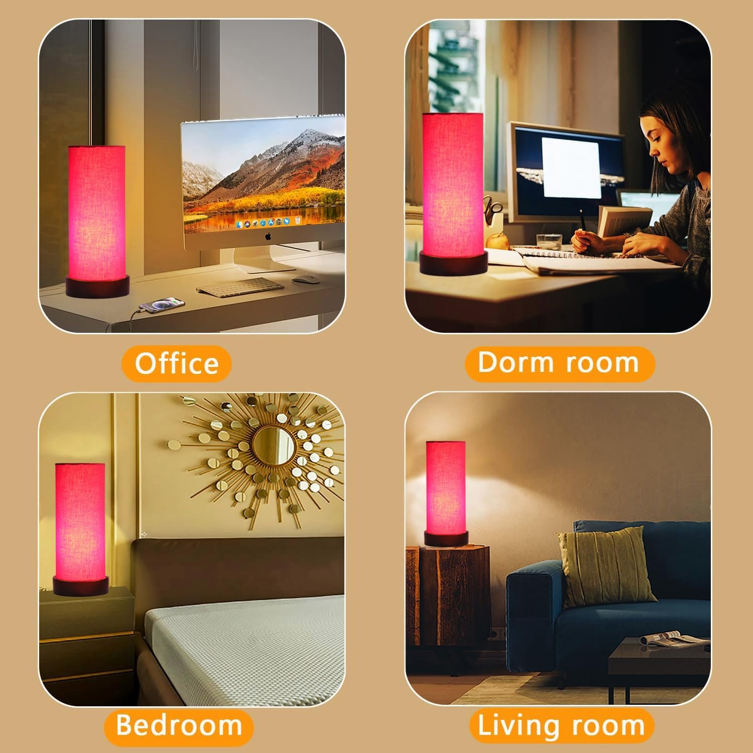 Red Cotton Table lamp Office/Home/Gifting with Wood Black Base (5x5x11) Inches -Red