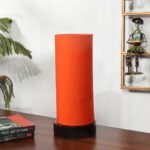 Orange Cotton Table lamp Office/Home/Gifting with Wood Black Base (5x5x11) Inches -Orange