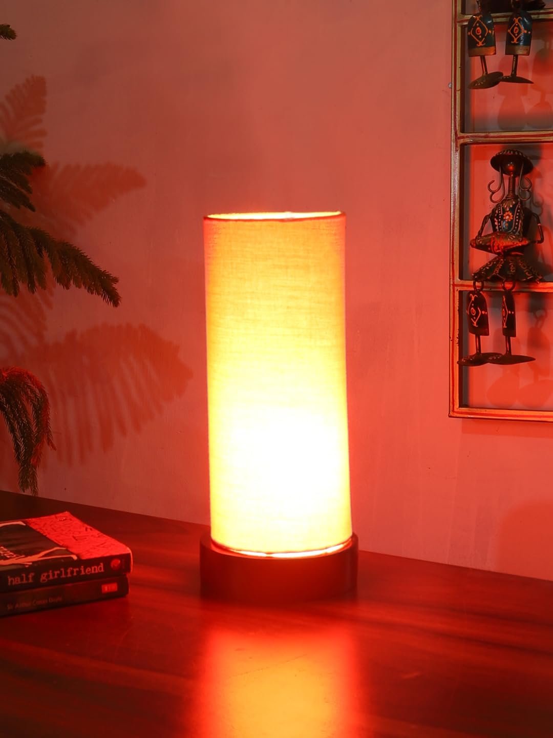 Orange Cotton Table lamp Office/Home/Gifting with Wood Black Base (5x5x11) Inches -Orange