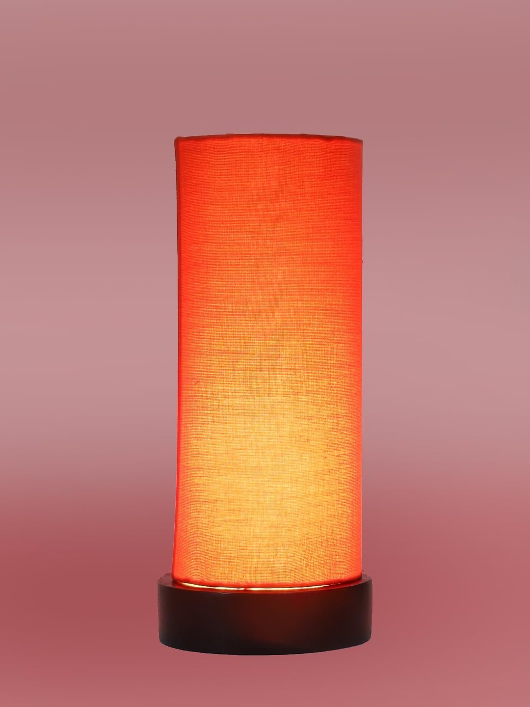 Orange Cotton Table lamp Office/Home/Gifting with Wood Black Base (5x5x11) Inches -Orange
