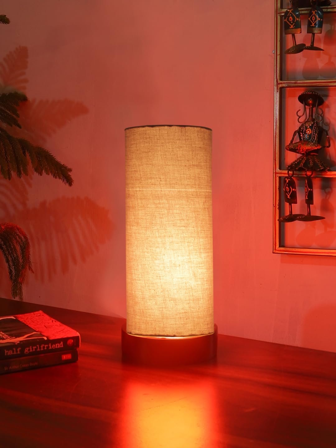 Grey Cotton Table lamp Office/Home/Gifting with Wood Black Base (5x5x11) Inches -Grey