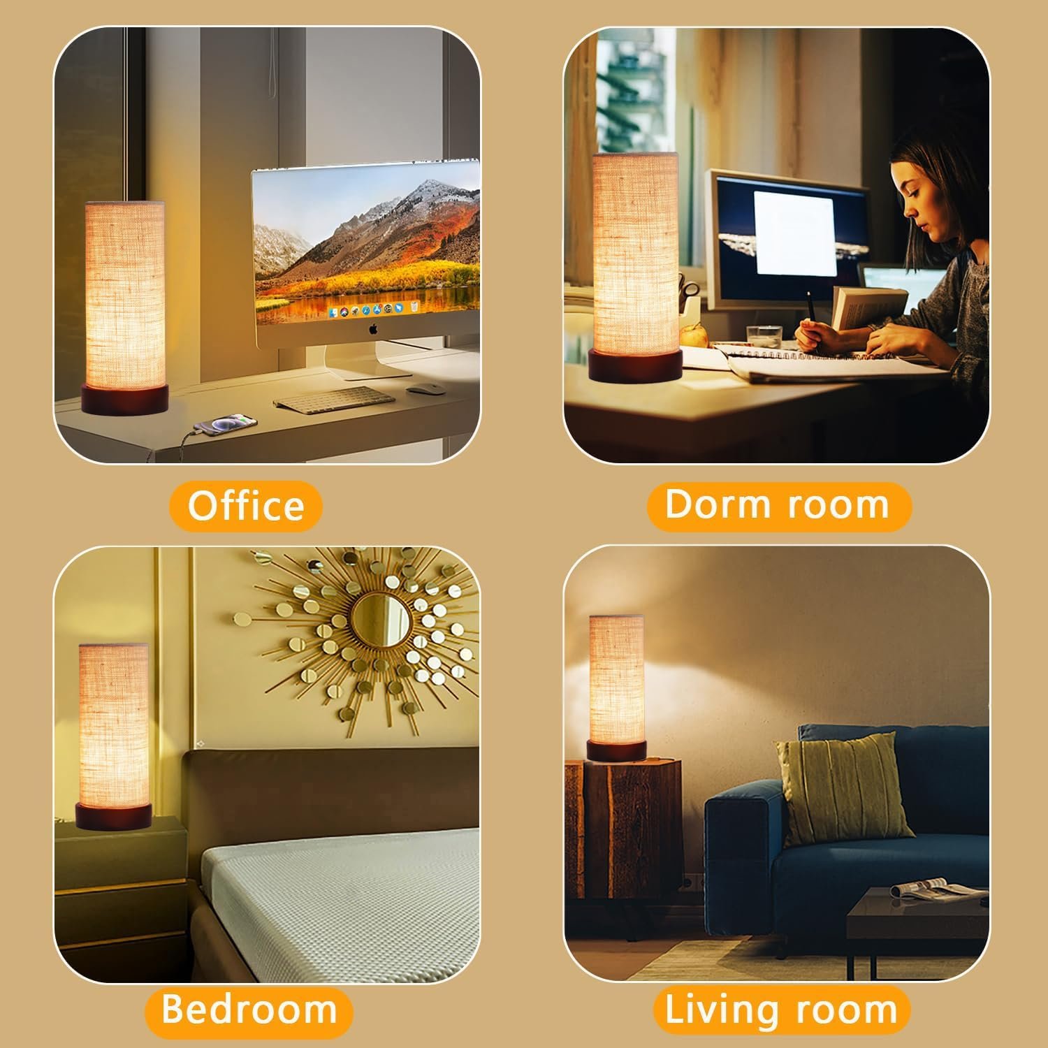 Beige Jute Table lamp Office/Home/Gifting with Wood Black Base (5x5x11) Inches -Beige