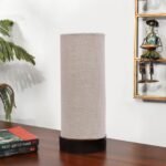 White Jute Table lamp Office/Home/Gifting with Wood Black Base (5x5x11) Inches -White