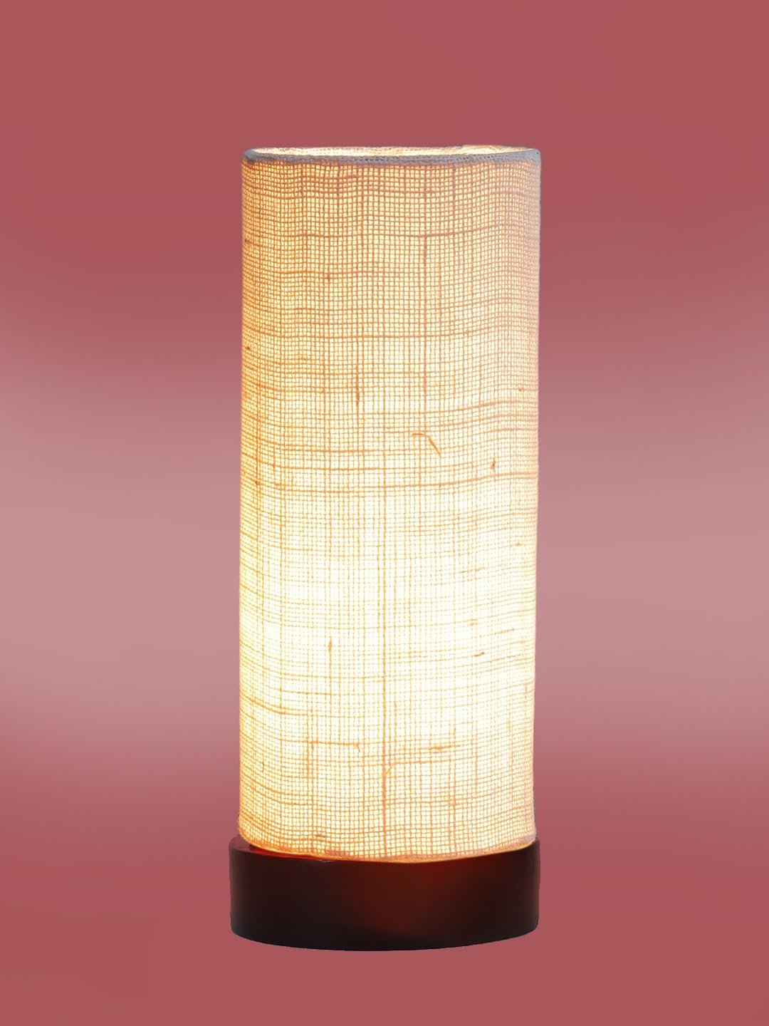 White Jute Table lamp Office/Home/Gifting with Wood Black Base (5x5x11) Inches -White
