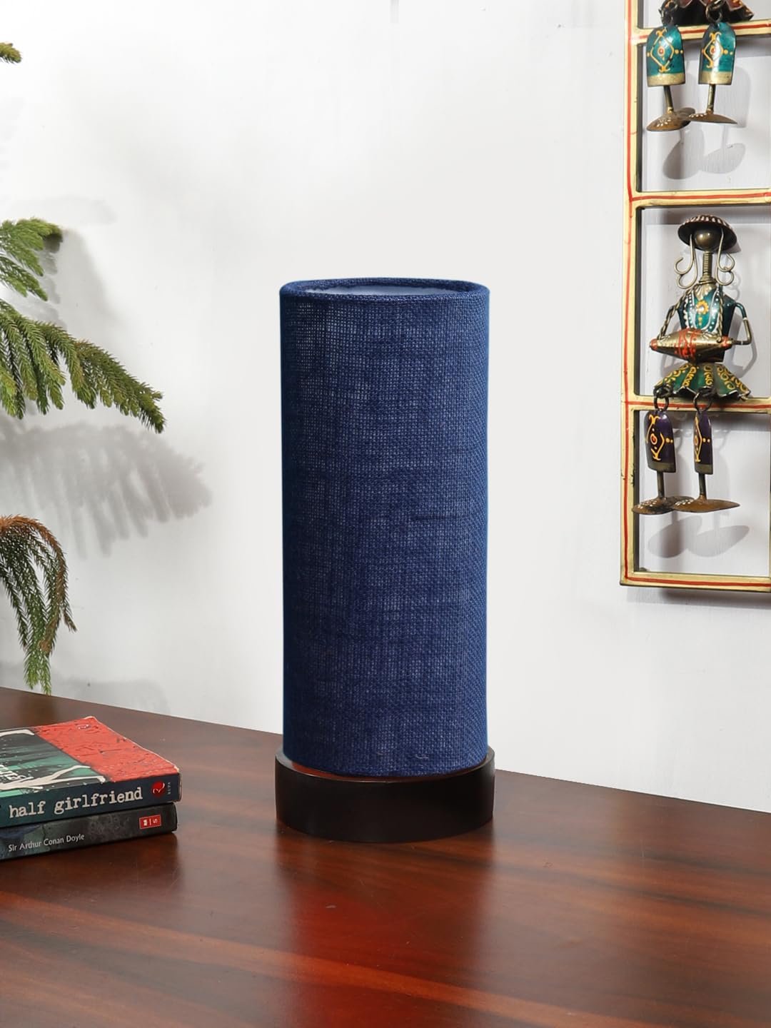 Blue Jute Table lamp Office/Home/Gifting with Wood Black Base (5x5x11) Inches -Blue