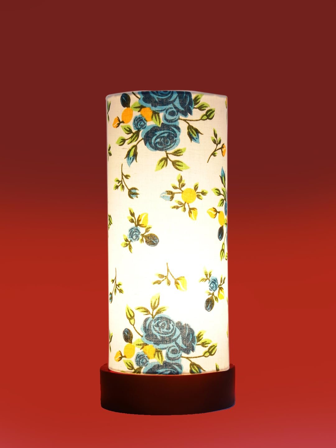 Multicolor Cotton Table lamp Office/Home/Gifting with Wood Black Base (5x5x11) Inches -A-Multicolor
