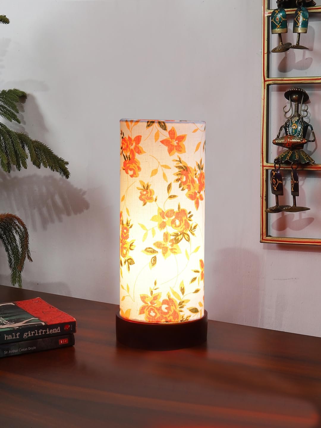 Multicolor Cotton Table lamp Office/Home/Gifting with Wood Black Base (5x5x11) Inches -B-Multicolor
