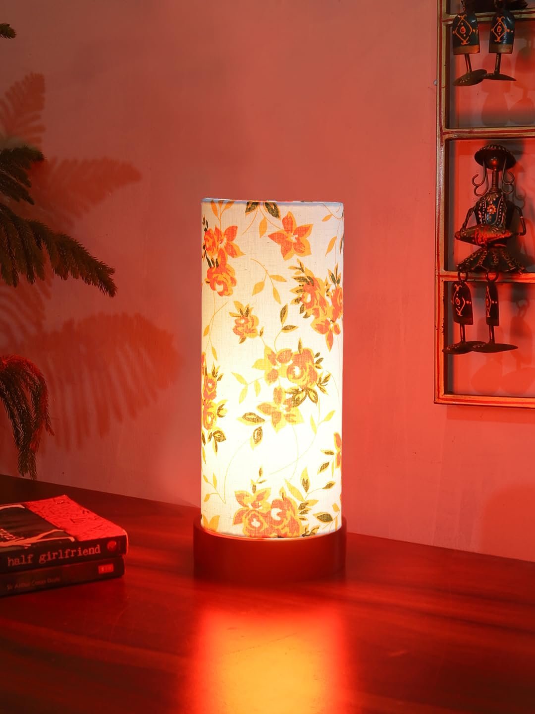 Multicolor Cotton Table lamp Office/Home/Gifting with Wood Black Base (5x5x11) Inches -B-Multicolor