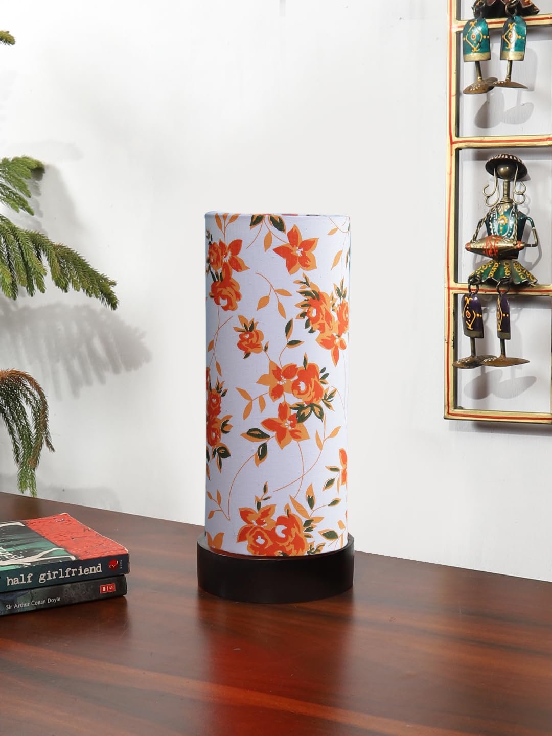 Multicolor Cotton Table lamp Office/Home/Gifting with Wood Black Base (5x5x11) Inches -B-Multicolor