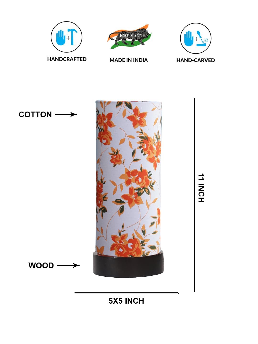 Multicolor Cotton Table lamp Office/Home/Gifting with Wood Black Base (5x5x11) Inches -B-Multicolor