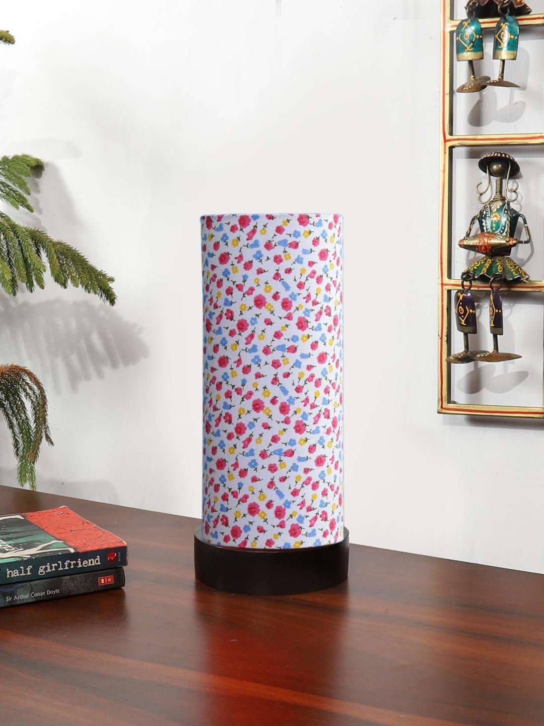 Multicolor Cotton Table lamp Office/Home/Gifting with Wood Black Base (5x5x11) Inches -C-Multicolor