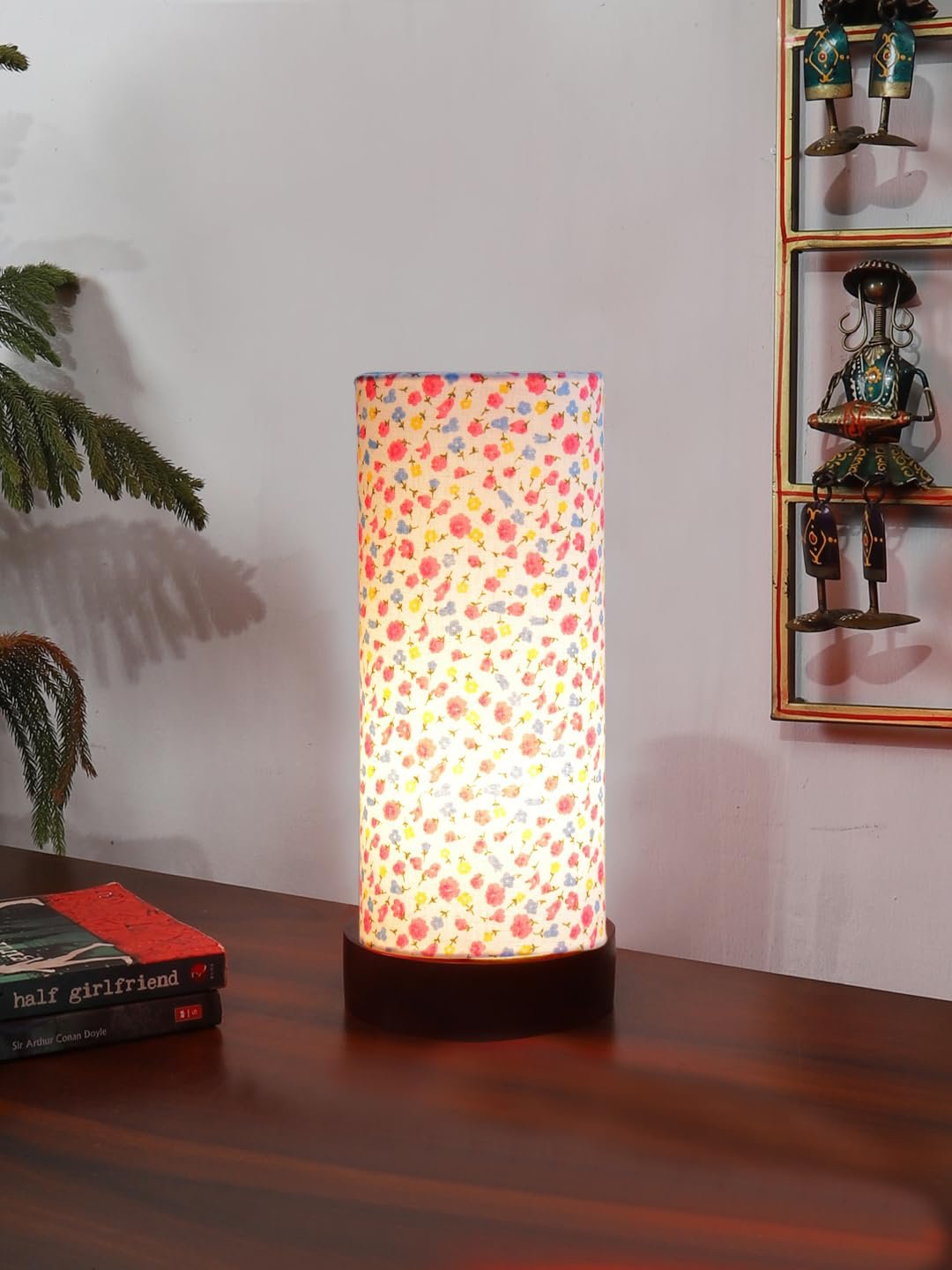 Multicolor Cotton Table lamp Office/Home/Gifting with Wood Black Base (5x5x11) Inches -C-Multicolor