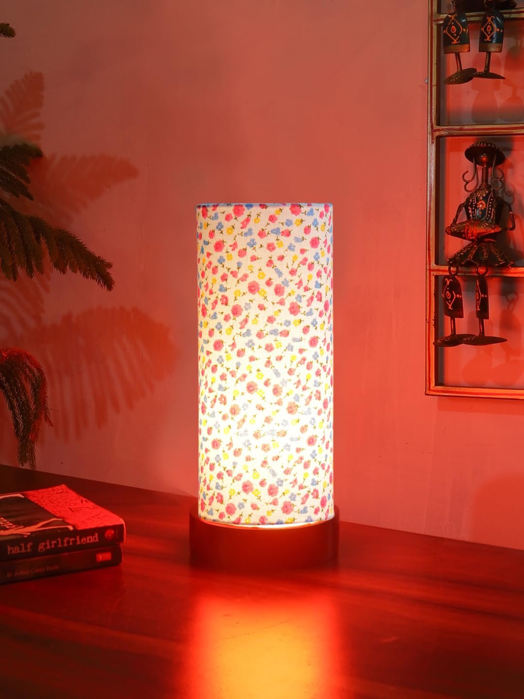 Multicolor Cotton Table lamp Office/Home/Gifting with Wood Black Base (5x5x11) Inches -C-Multicolor