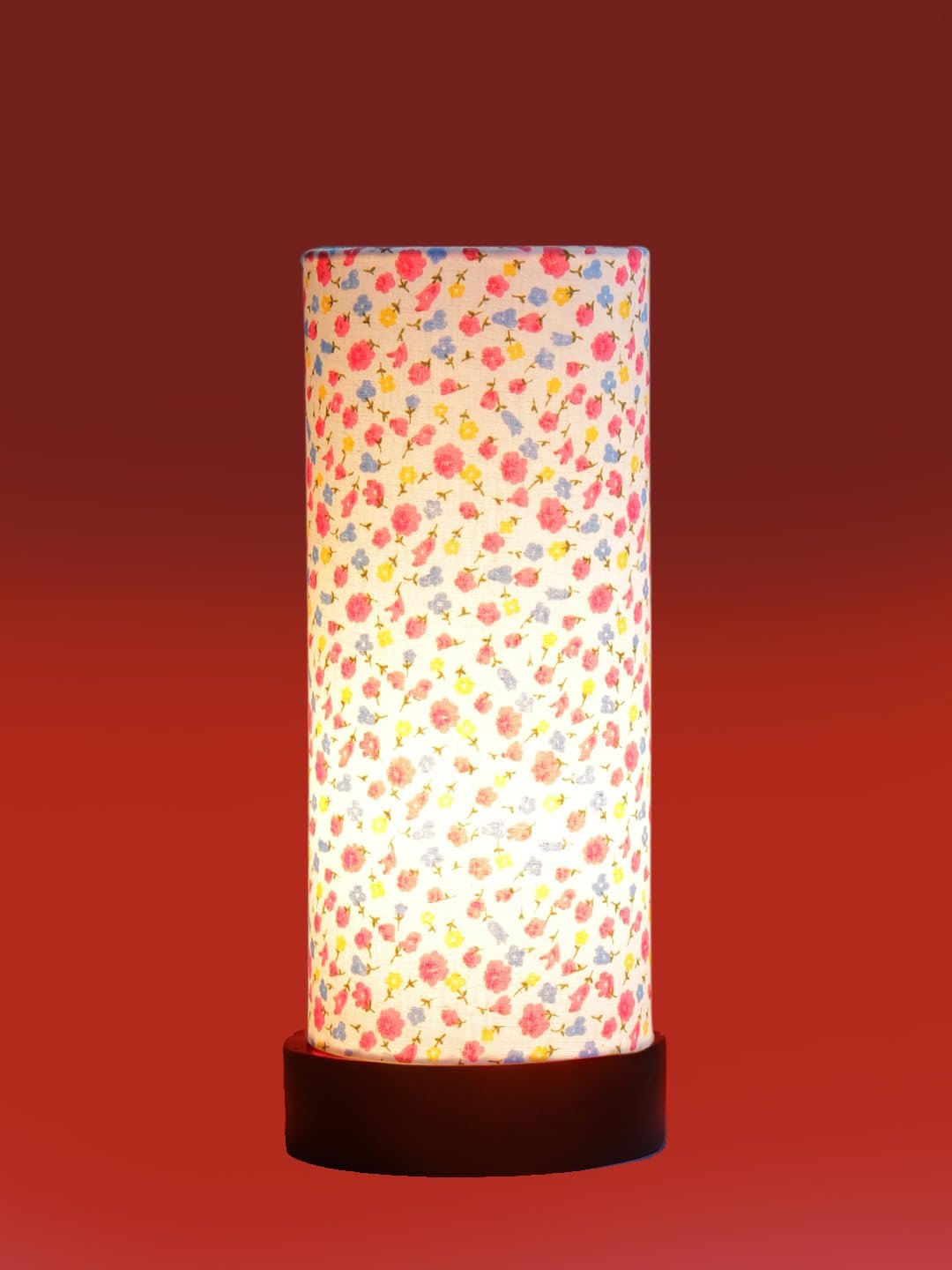 Multicolor Cotton Table lamp Office/Home/Gifting with Wood Black Base (5x5x11) Inches -C-Multicolor