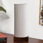 Off-White Cotton Table lamp Office/Home/Gifting with Wood Brown Base (5x5x11) Inches -Off-White