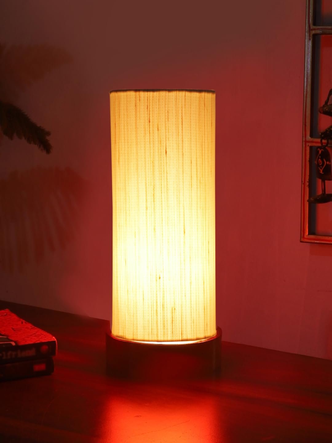 Off-White Cotton Table lamp Office/Home/Gifting with Wood Brown Base (5x5x11) Inches -Off-White