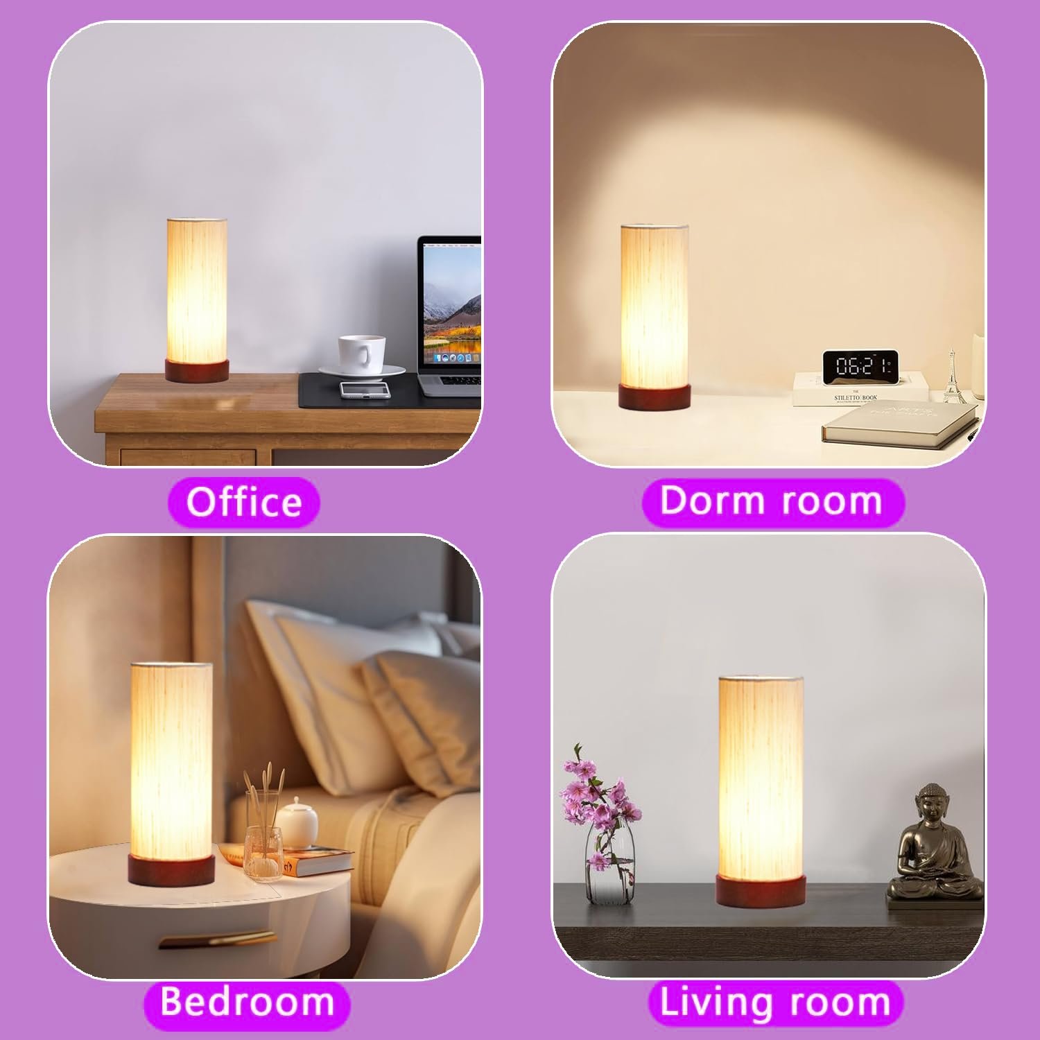 Off-White Cotton Table lamp Office/Home/Gifting with Wood Brown Base (5x5x11) Inches -Off-White