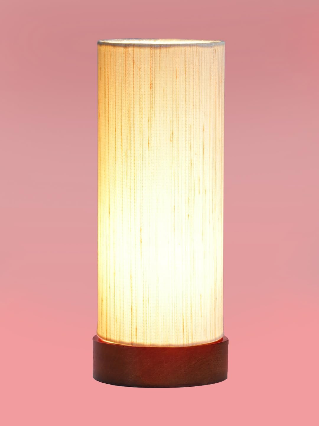Off-White Cotton Table lamp Office/Home/Gifting with Wood Brown Base (5x5x11) Inches -Off-White
