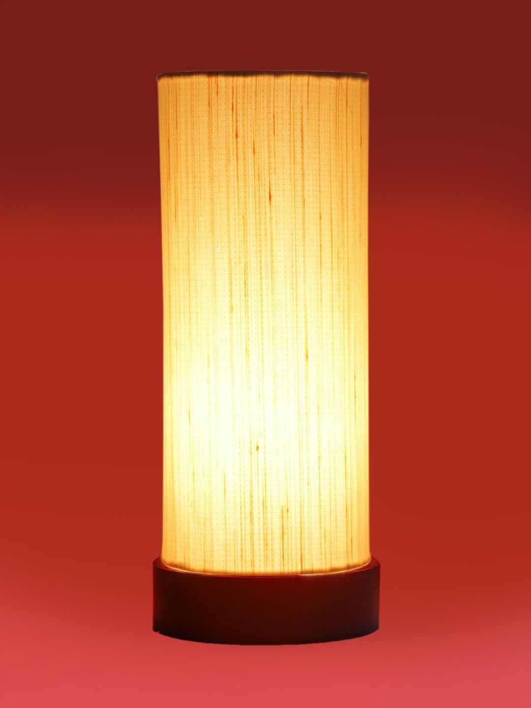 Off-White Cotton Table lamp Office/Home/Gifting with Wood Brown Base (5x5x11) Inches -Off-White