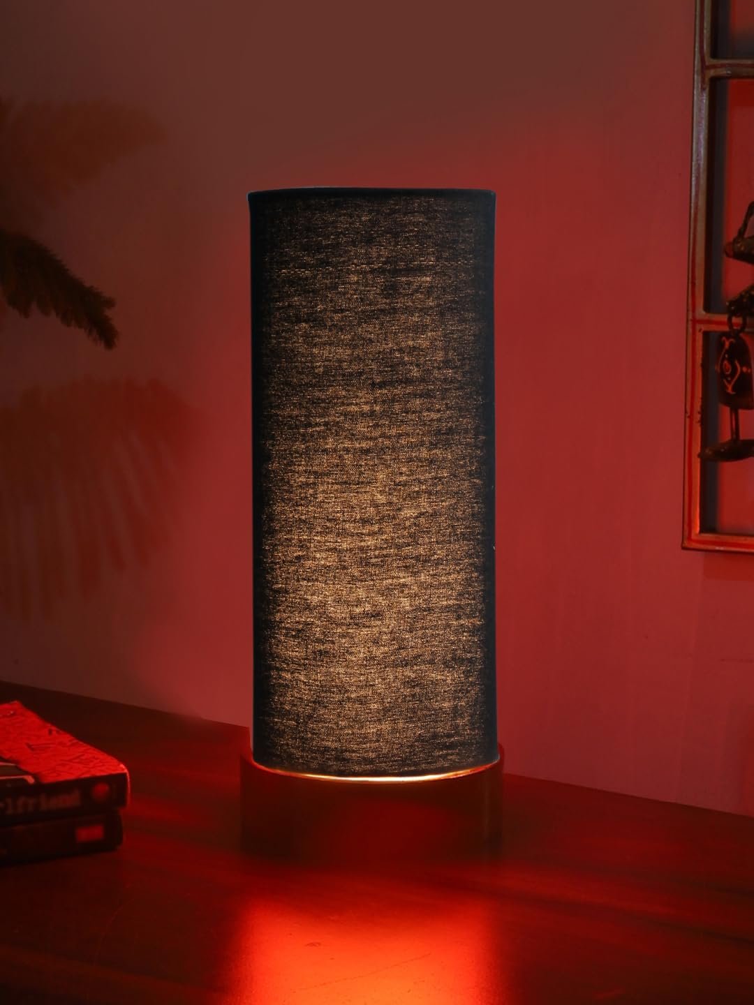 Black Cotton Table lamp Office/Home/Gifting with Wood Brown Base (5x5x11) Inches -Black