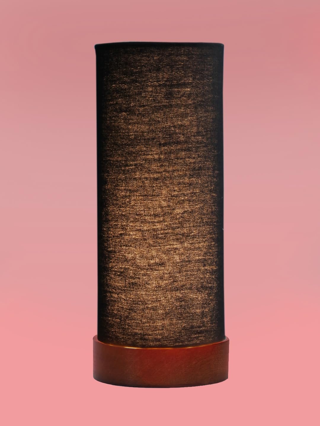 Black Cotton Table lamp Office/Home/Gifting with Wood Brown Base (5x5x11) Inches -Black