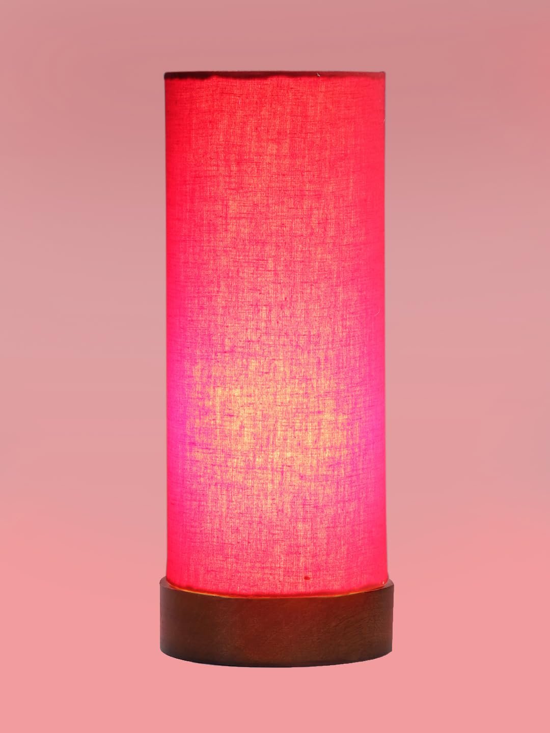 Red Cotton Table lamp Office/Home/Gifting with Wood Brown Base (5x5x11) Inches -Red