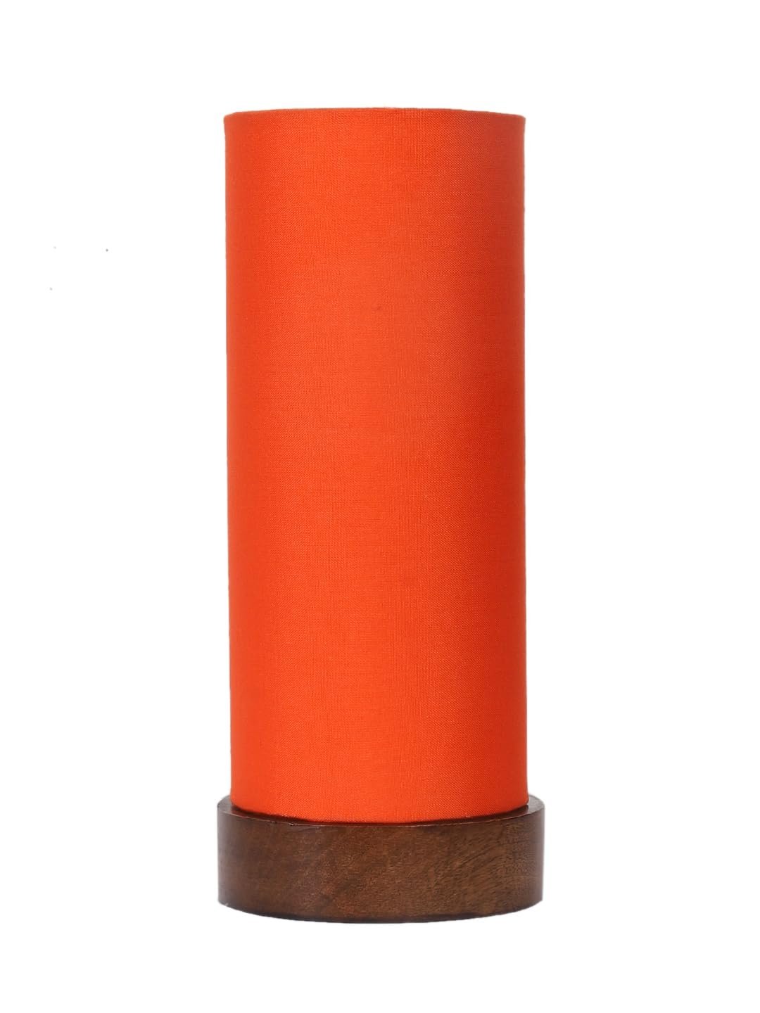 Orange Cotton Table lamp Office/Home/Gifting with Wood Brown Base (5x5x11) Inches -Orange