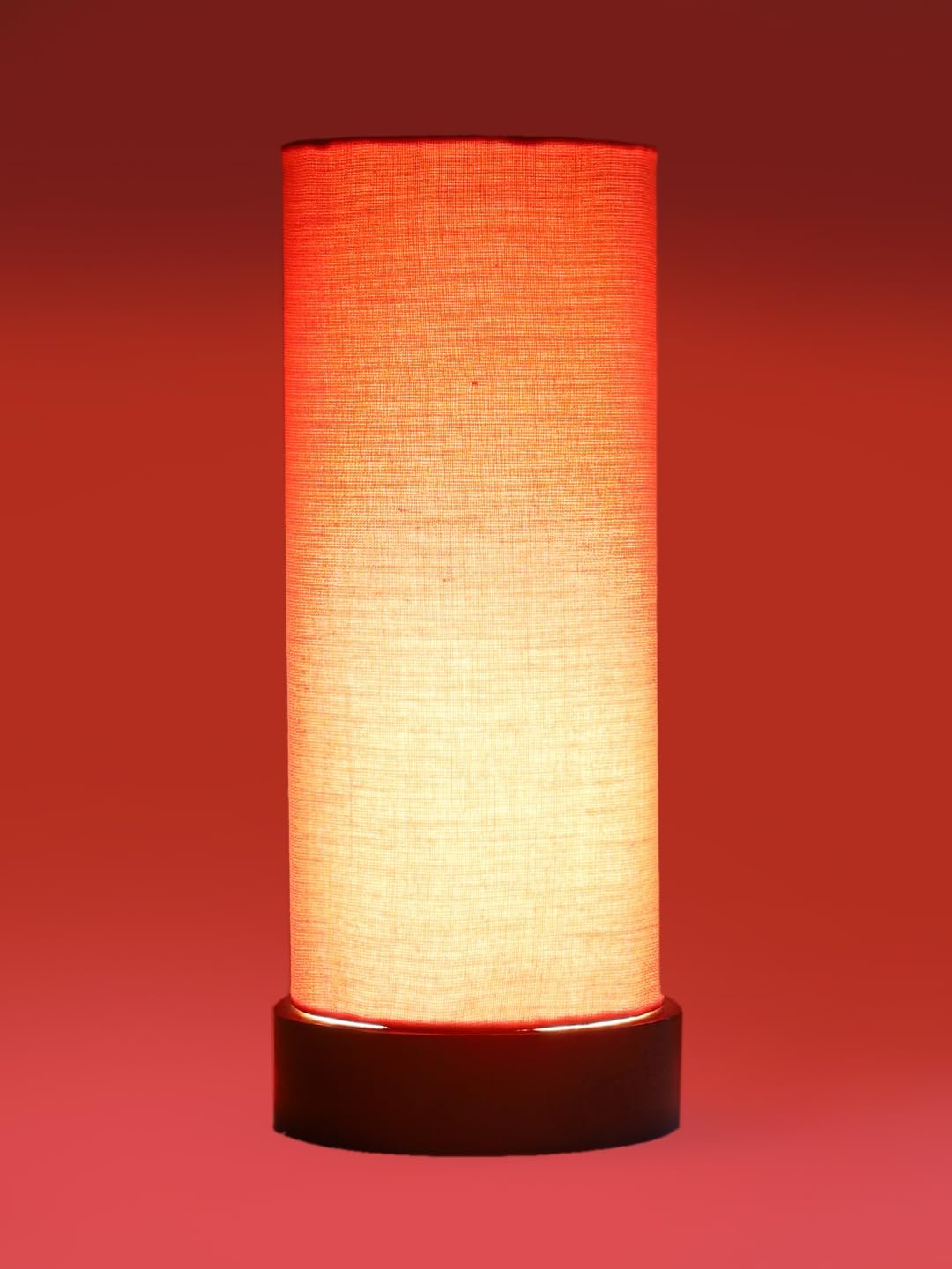 Orange Cotton Table lamp Office/Home/Gifting with Wood Brown Base (5x5x11) Inches -Orange