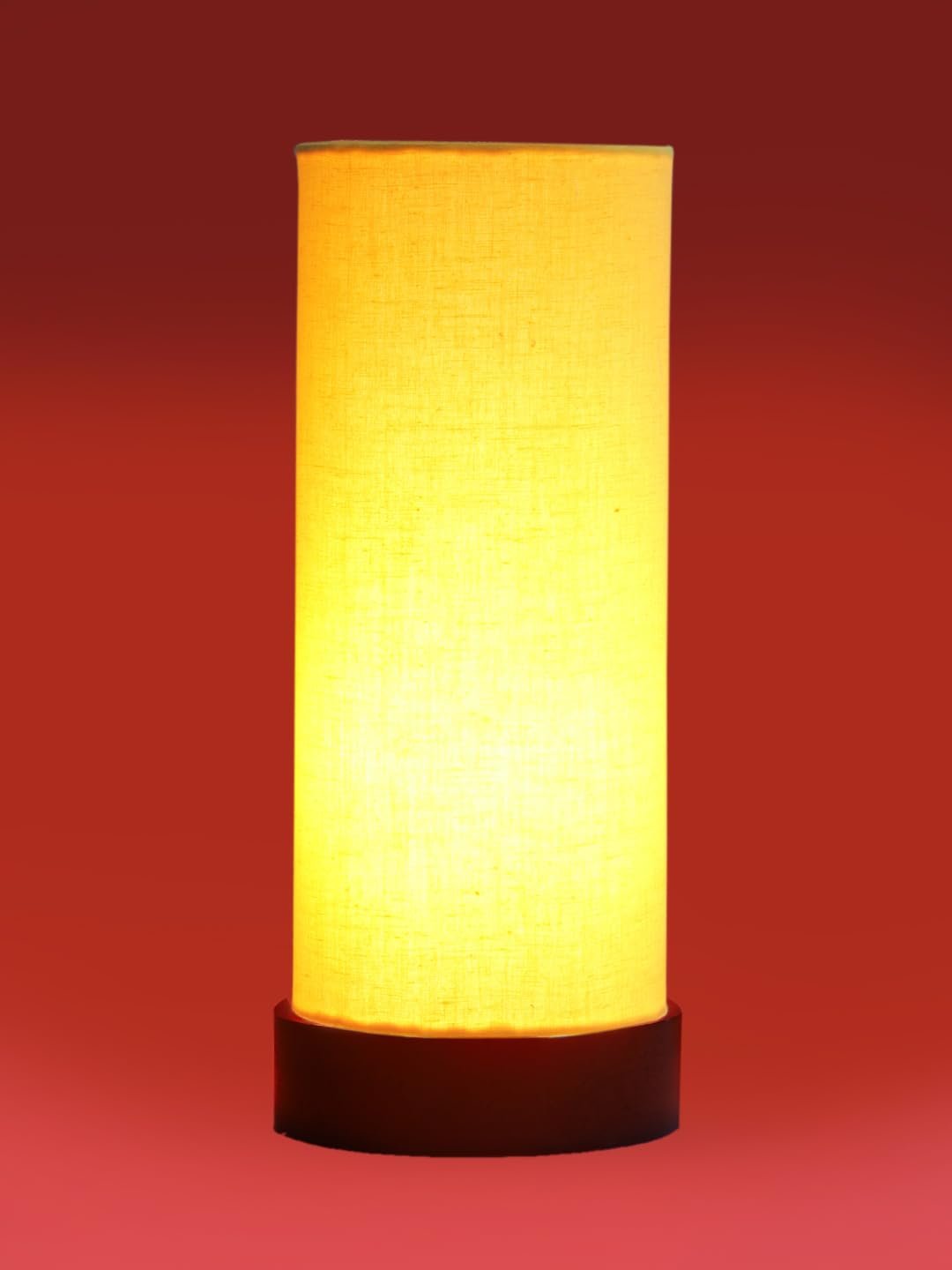 Yellow Cotton Table lamp Office/Home/Gifting with Wood Brown Base (5x5x11) Inches -Yellow