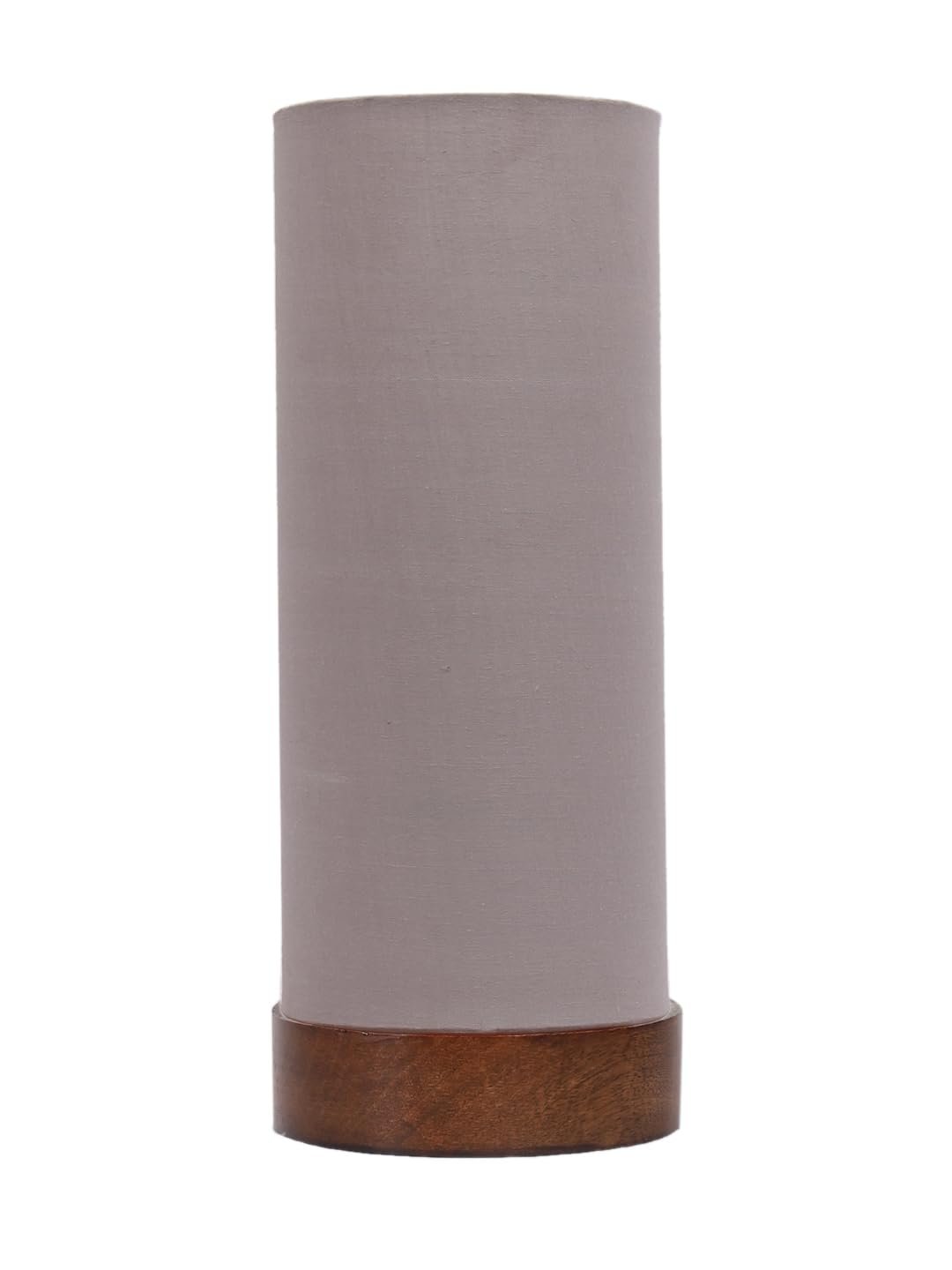 Grey Cotton Table lamp Office/Home/Gifting with Wood Brown Base (5x5x11) Inches -Grey