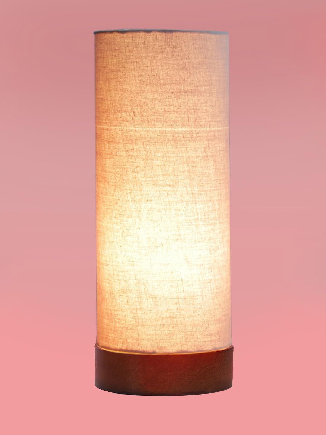 Grey Cotton Table lamp Office/Home/Gifting with Wood Brown Base (5x5x11) Inches -Grey