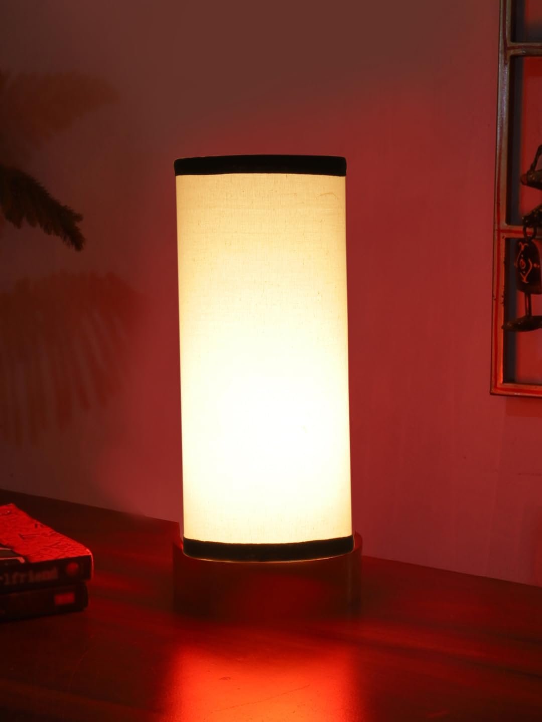 White & Black Cotton Table lamp Office/Home/Gifting with Wood Brown Base (5x5x11) Inches -White & Black