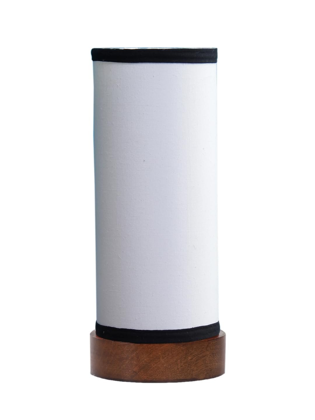 White & Black Cotton Table lamp Office/Home/Gifting with Wood Brown Base (5x5x11) Inches -White & Black
