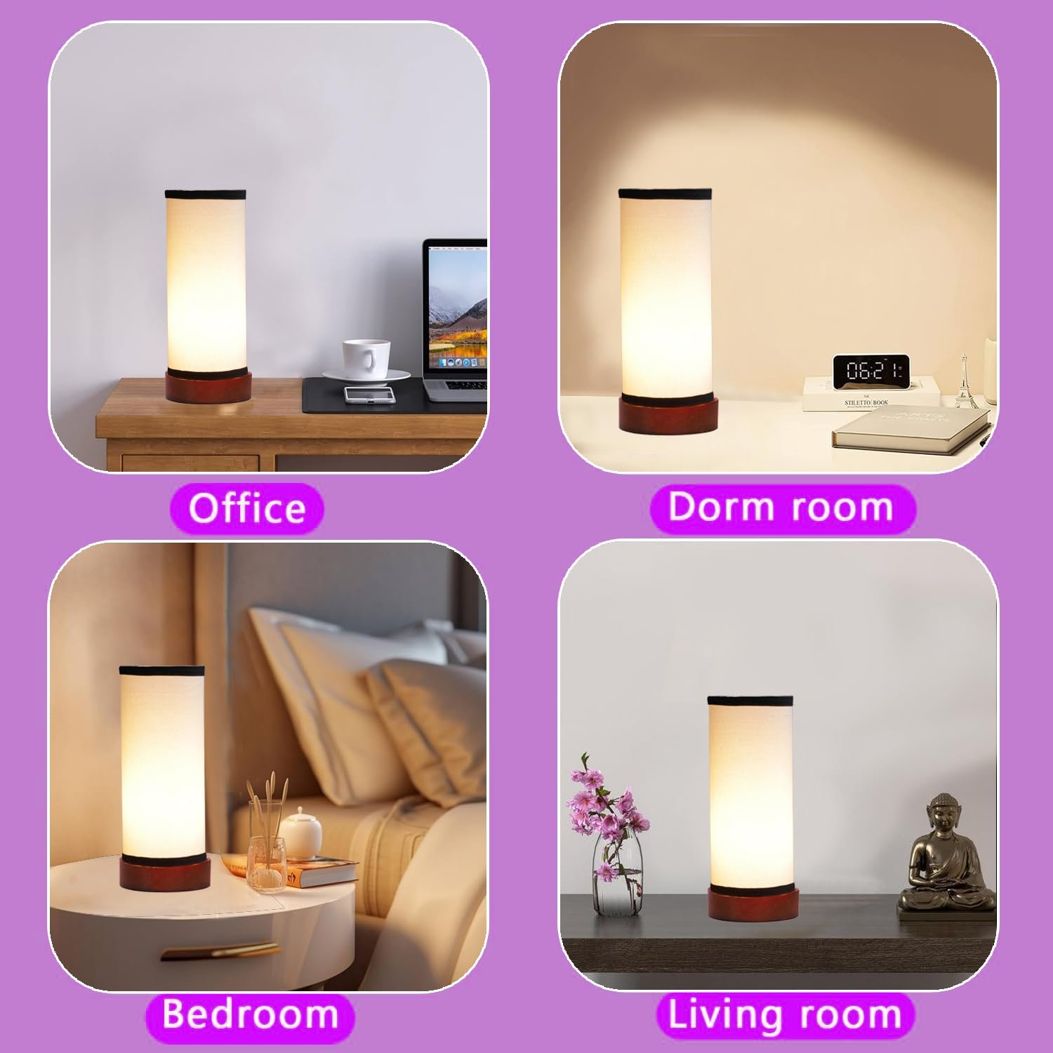 White & Black Cotton Table lamp Office/Home/Gifting with Wood Brown Base (5x5x11) Inches -White & Black