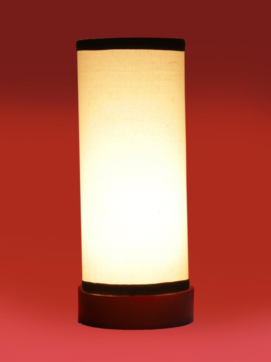 White & Black Cotton Table lamp Office/Home/Gifting with Wood Brown Base (5x5x11) Inches -White & Black