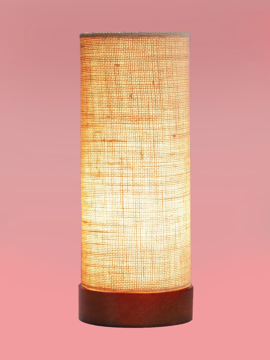 Beige Jute Table lamp Office/Home/Gifting with Wood Brown Base (5x5x11) Inches -Beige